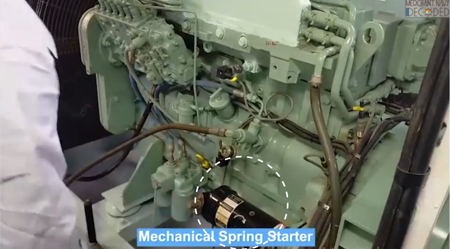 Mechanical spring starter on emergency generator