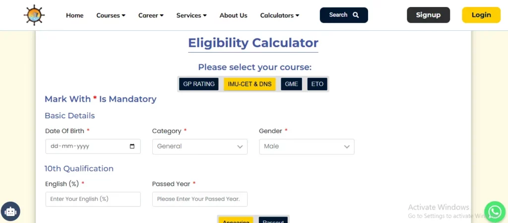 imucet eligibility calculater