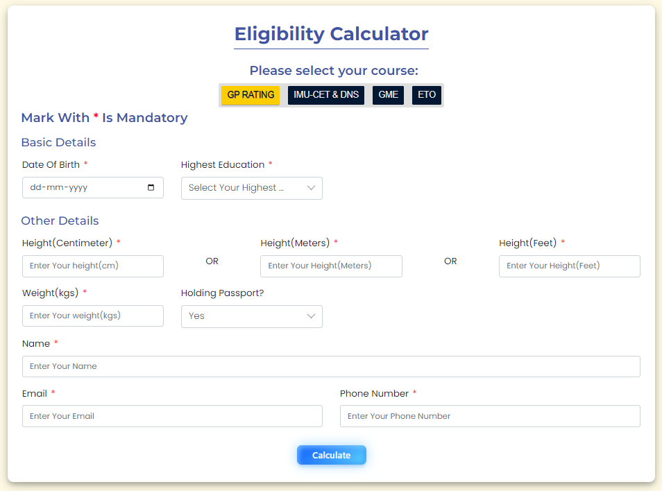 GP Rating Eligibility Calculator\