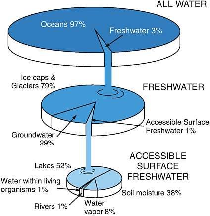 Global distribution of water