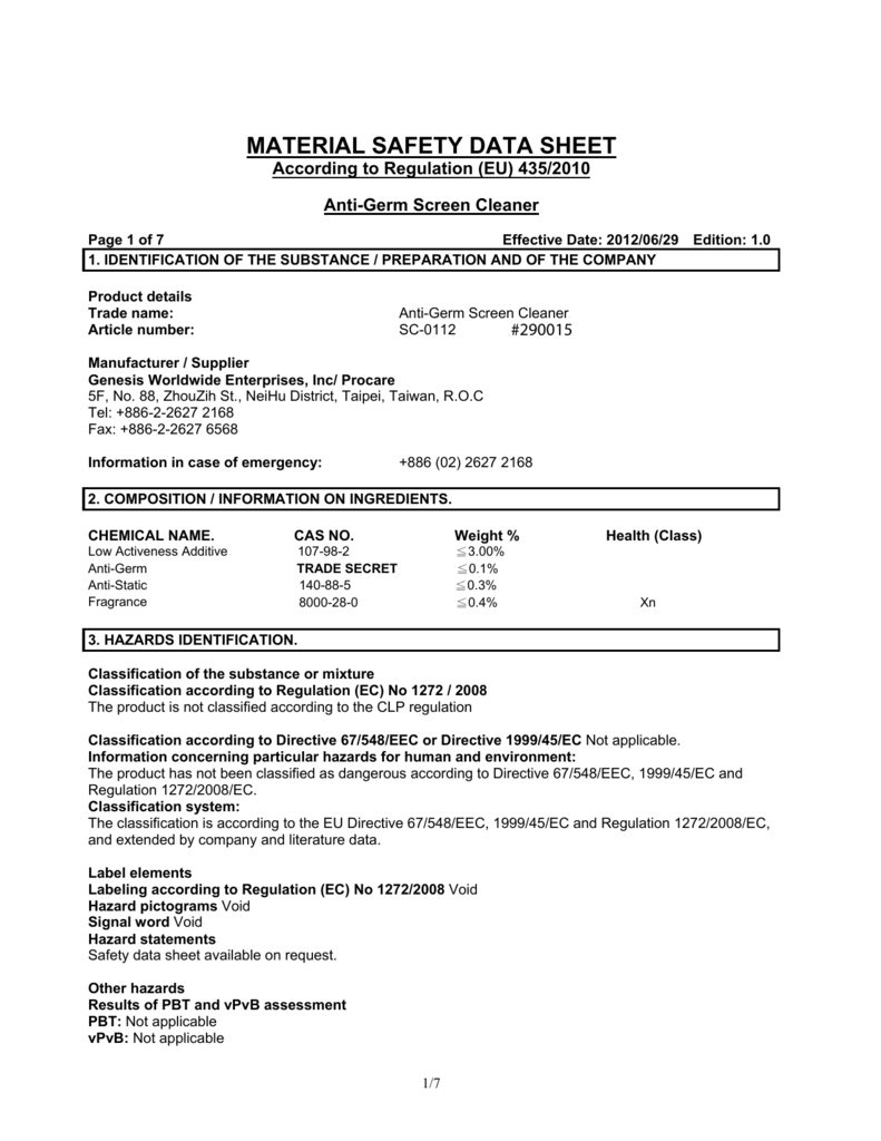 MSDS Certificate